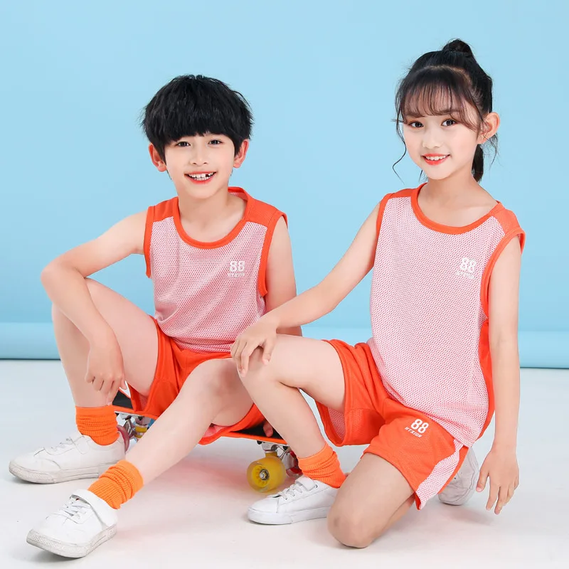 

Summer children's sports mesh vest suit boys and girls baby middle-aged children quick-drying vest basketball suit