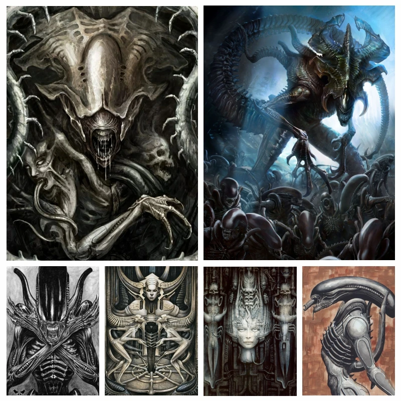 

Classic Alien Horror Movie AB Diamond Paitning H R Giger Dark Art Full Square Round Drills Embroidery Cross Stitch Wall Decor