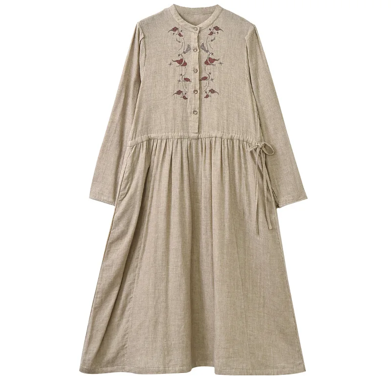 

Винтажное хлопковое платье с вышивкой, длинным рукавом и поясом