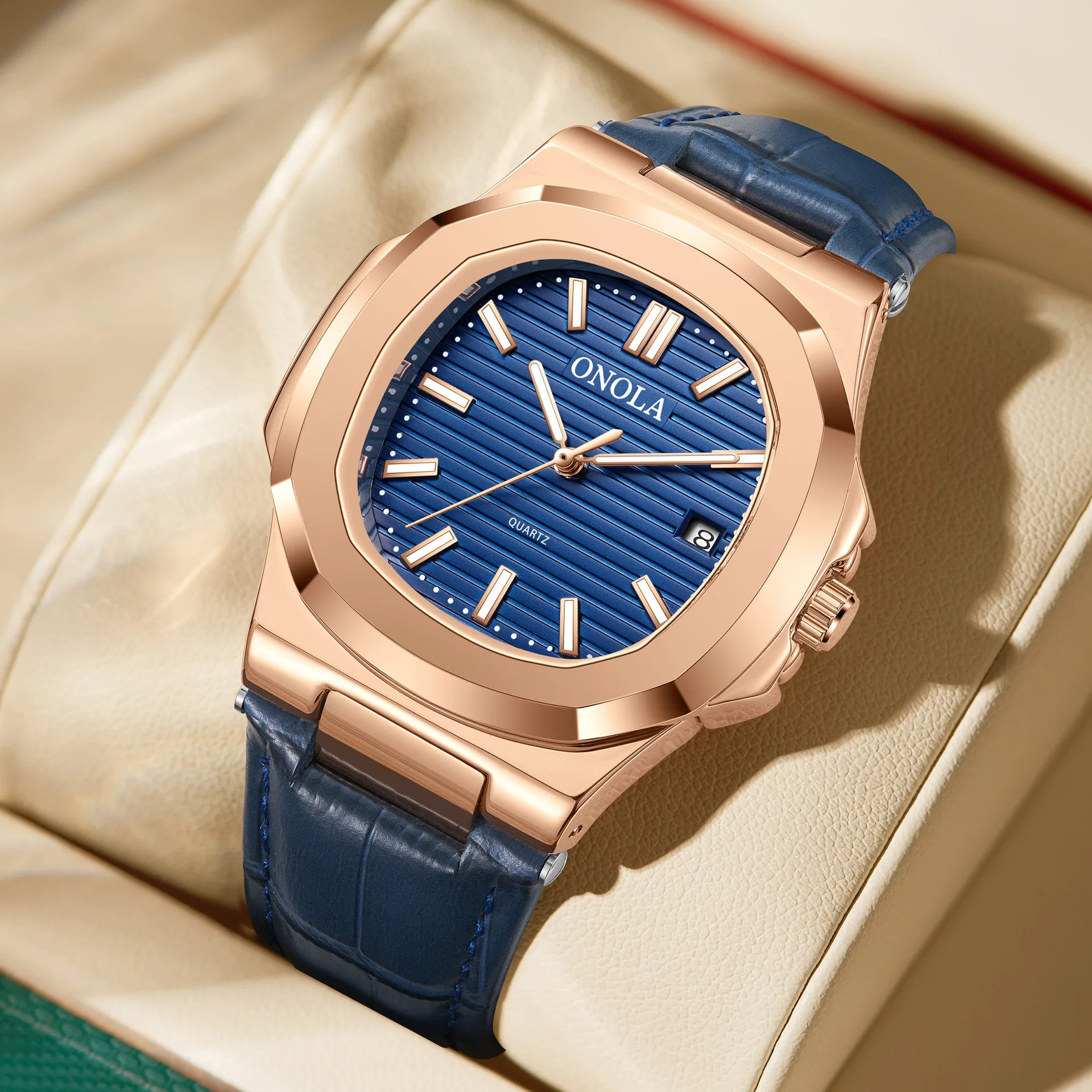 Часы наручные ONOLA Мужские кварцевые с автоматической датой и кожаным ремешком 2023