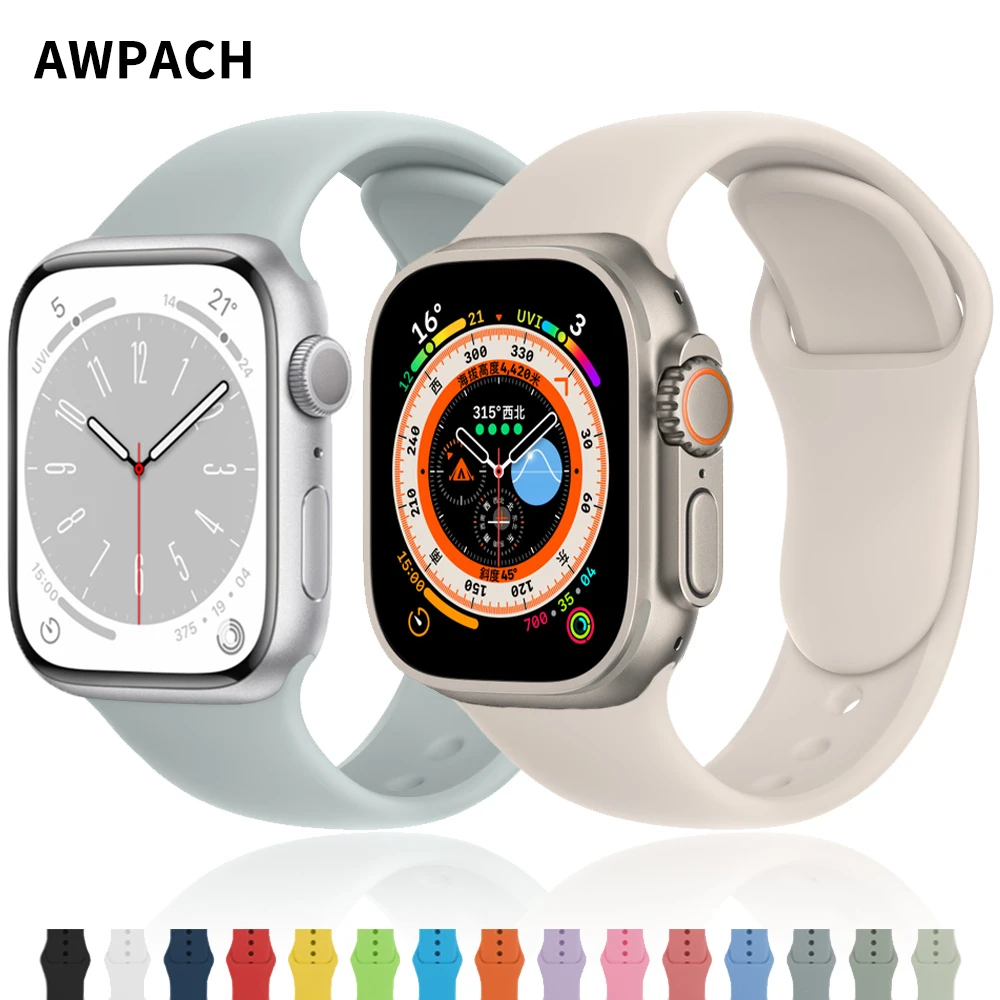 

Силиконовый ремешок для Apple Watch Band 45 мм 44 мм 49 мм 41 мм 40 мм 42 мм 38 мм 44 45 мм, браслет для iwatch Ultra series 7 se 3 4 5 6 8, ремешок