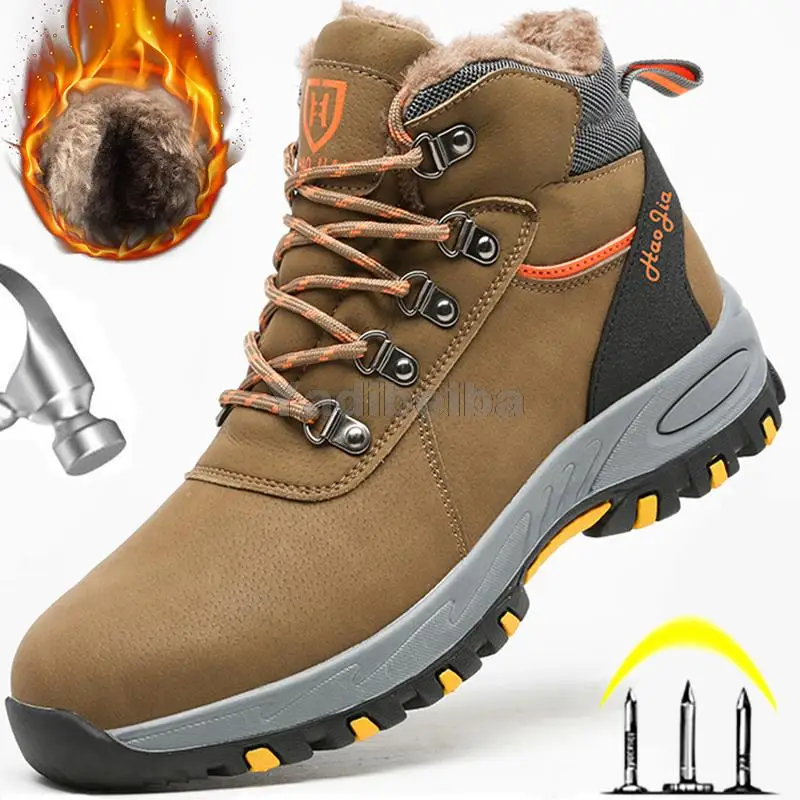 

Winter Boots Safety Shoes Men Work Boots Safety Steel Toe Shoes Men Warm Push Safety Boots Puncture-Proof Work Shoes Sneakers