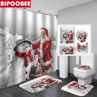 Snowman Santa Delivering Gifts Print Shower Curtains Merry Christmas Bathroom Curtain Set Bath Mats Rugs Toilet Lid Cover Carpet
