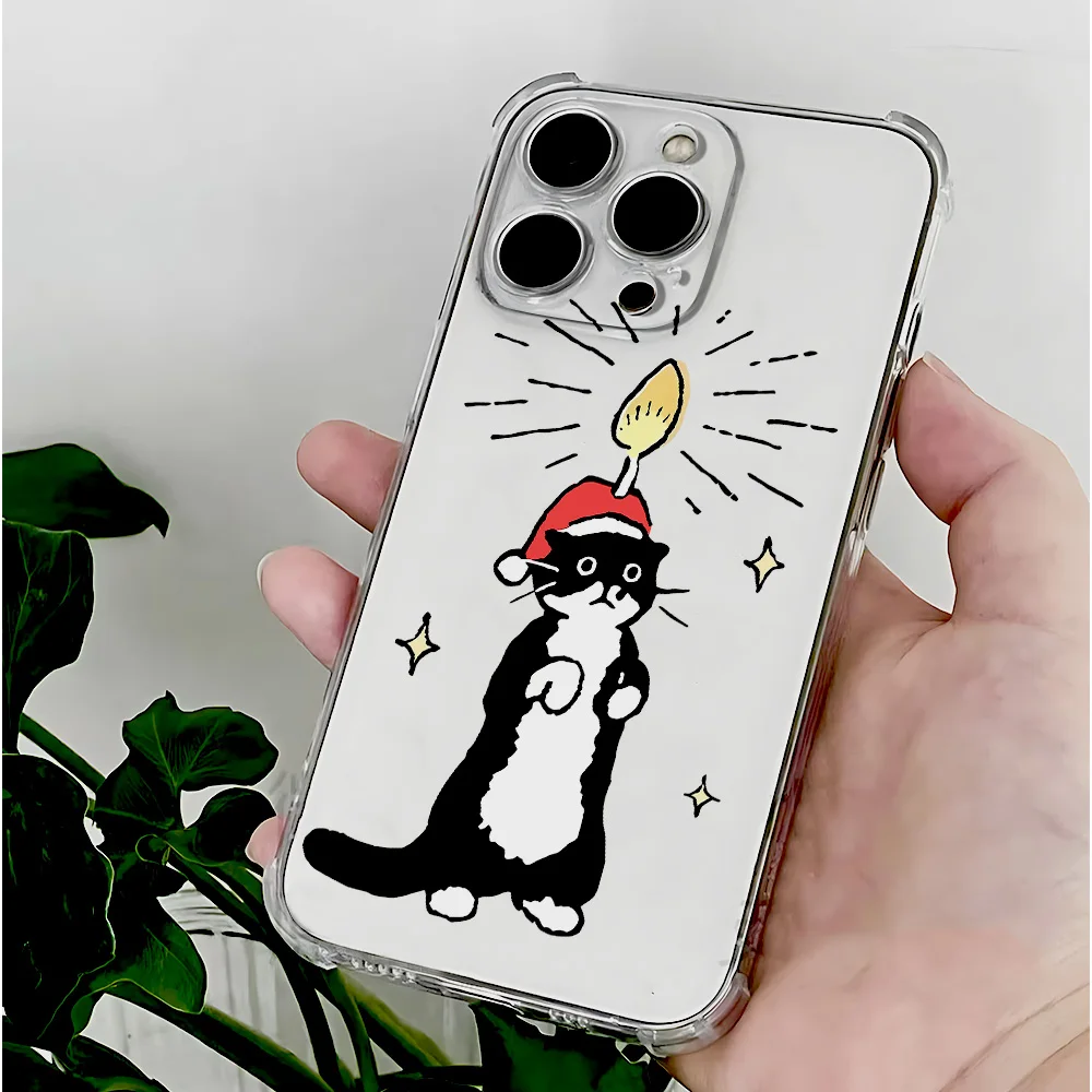 Фото Для iPhone 17 16 15 14 13 12 11 Pro Xs Max Air 16e 7 8 6 6s Plus XR SE 2020 2022 Чехол Рождественский кот Силиконовый противоударный чехол №5