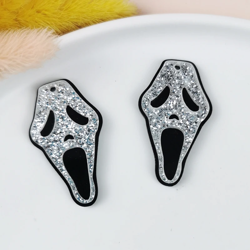 

ApeUr 10pcs/pack Glitter Skull Evil Acrylic Charms Grimace Pendant for DIY Earring Jewelry Making