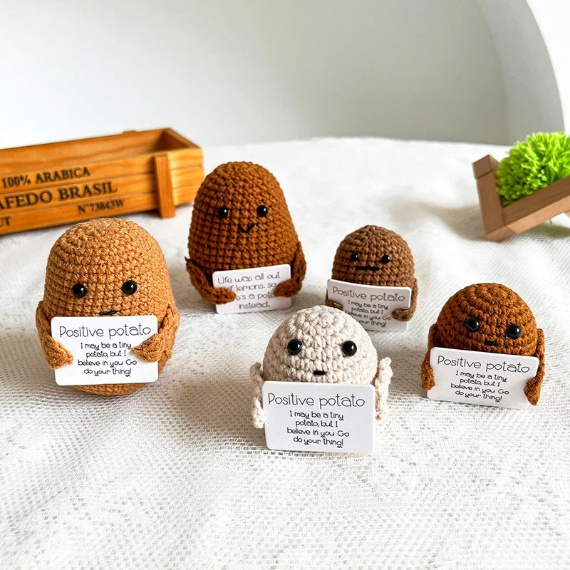 

Positive Potatoes Room Decor Ornament Knit Inspired Toy Tiny Yarn handmade Doll Funny Christams Gift Home Decoration Accessories