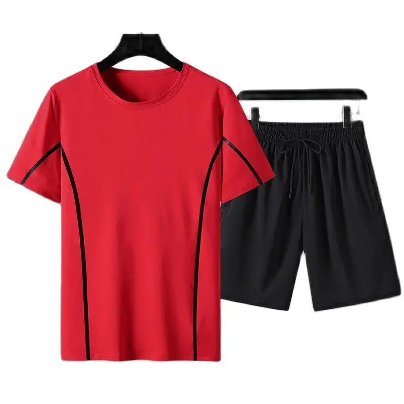 New Korean Summer Large Men'S Sports Round Neck Short Sleeve Shorts Half Sleeve Suit Youth Fashion Trend Leisure Two-Piece Set