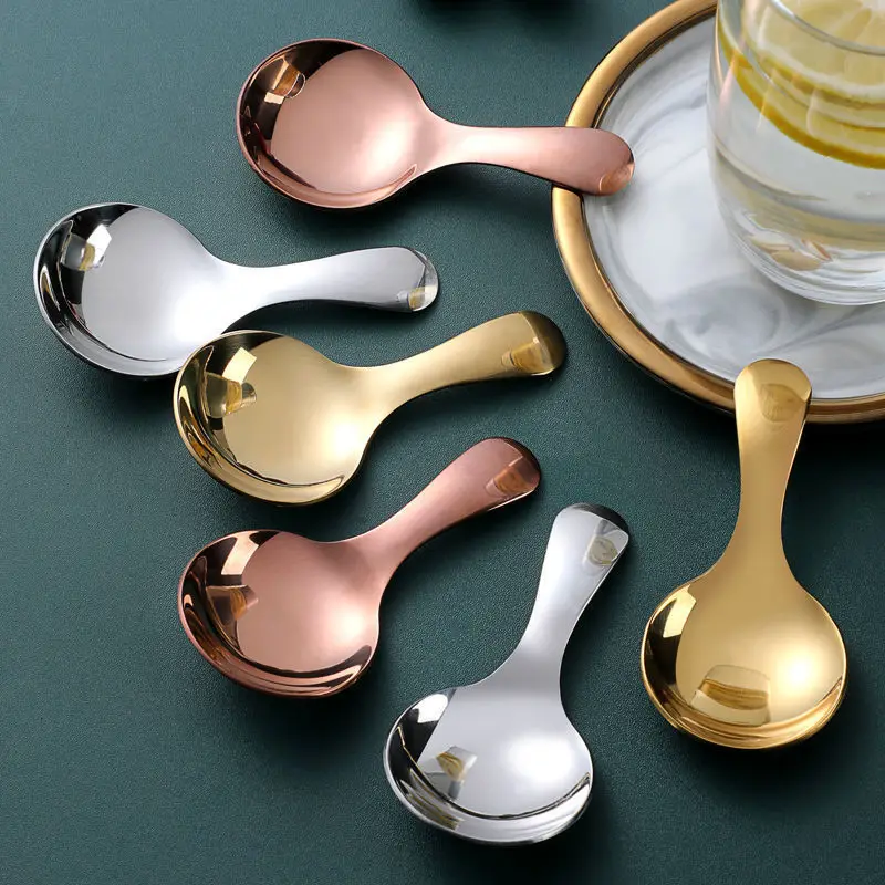 

Stainless steel short handle round head ice cream scoop children's small round scoop ice cream dessert spoon mini tea spoon