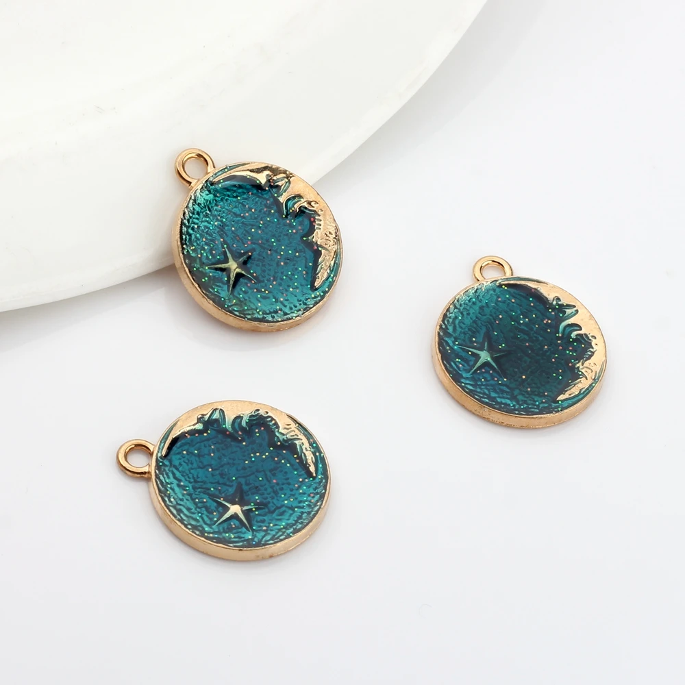 

Zinc Alloy Gold Enamel Blue Star Moon Charms Pendant 6pcs/lot For DIY Handmade Jewelry Earrings Accessories