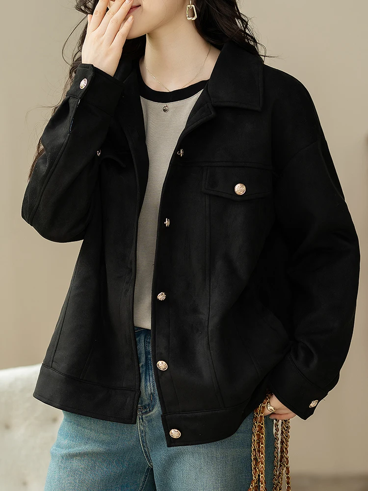 Коричневая замшевая короткая верхняя одежда Maillard для женщин осень 2023 новая