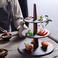 japanese style three layer slate plate wind sushi dessert tray kitchen dinner plate multi layer cake plate home party food tray