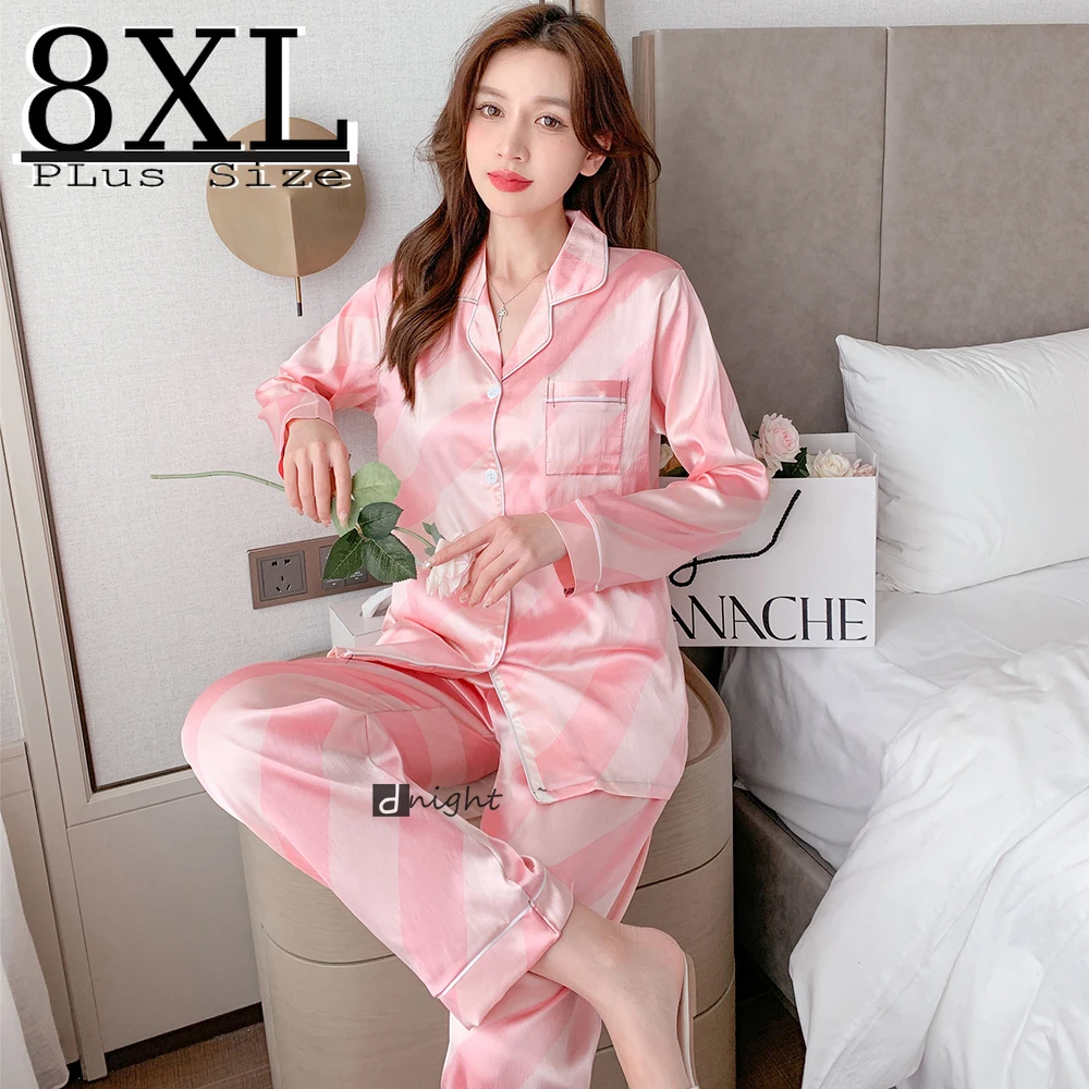

Летний Шелковый женский пижамный комплект, костюм большого размера, одежда для сна с длинным рукавом, Женская домашняя одежда, пижамы, пикантная одежда для отдыха 3XL 8XL