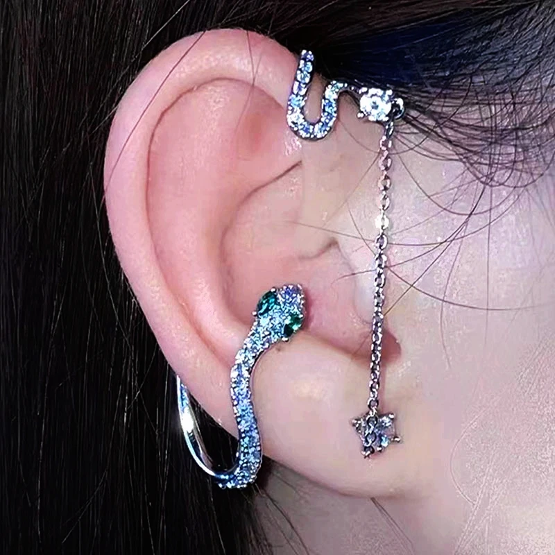 

1PC Snake Shape Zircon Ear Clip Ear Studs Helix Fake Earrings Decorations Ear Piercing Body Accessories Goth Jewelery Unisex