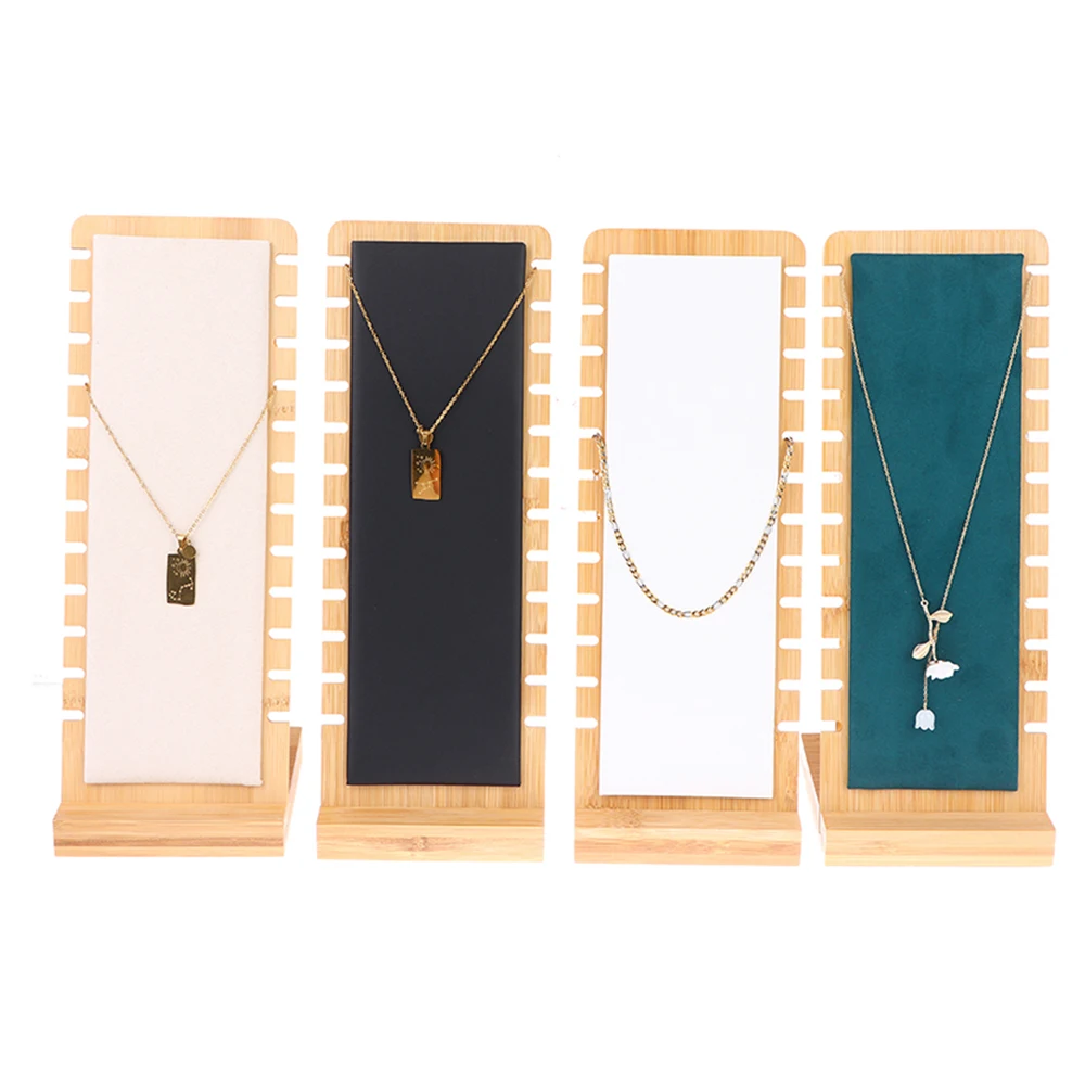 1Pc Bamboo Pendant Display Stand Leather Soft Mat Multiple Necklace Display Stand Necklace Bracelets Chains Organizer Holder