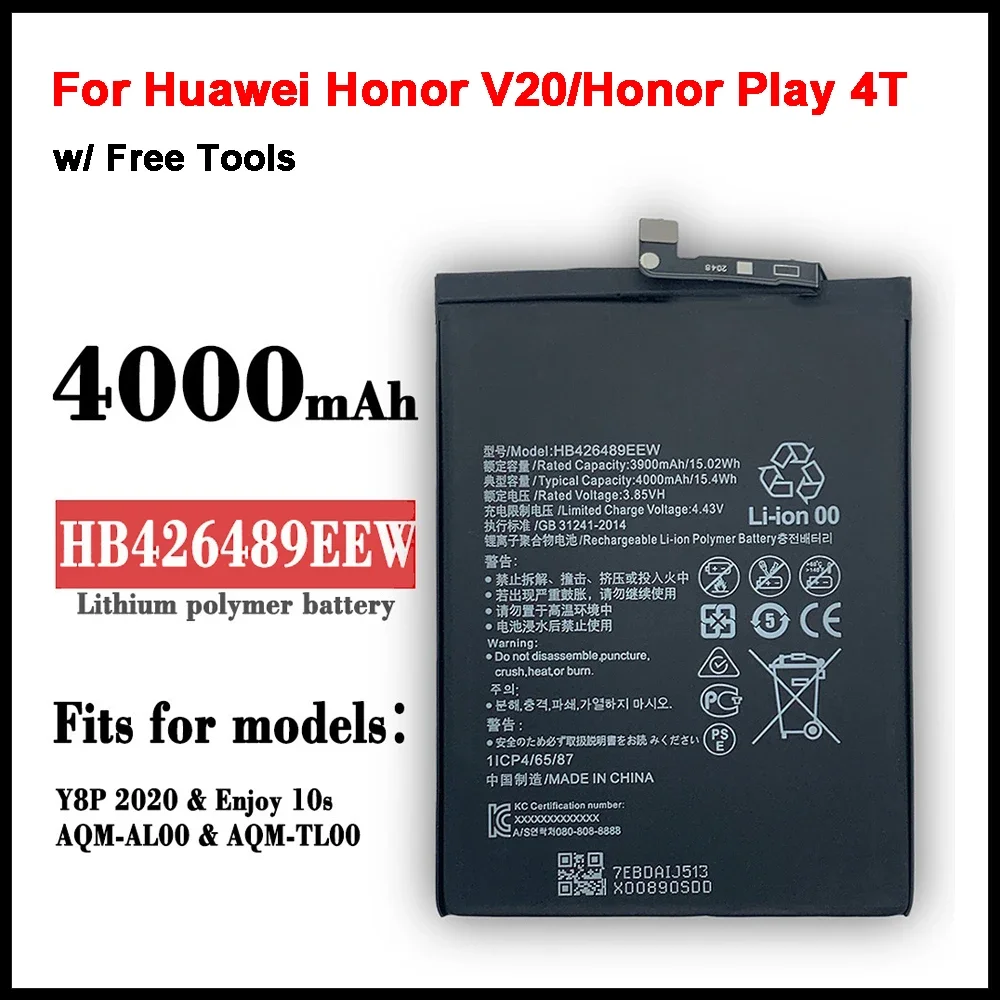 100% оригинал HB 426489 Аккумулятор EEW 4000 мАч для Huawei Honor V20/Honor Play 4T Pro/Enjoy 10S Сменные