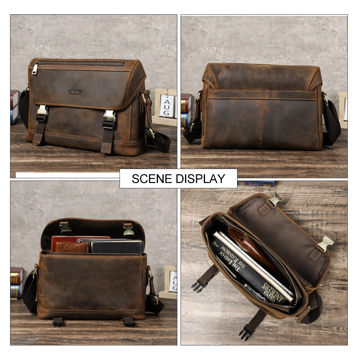 Сумка-мессенджер мужская с откидной крышкой из натуральной кожи 13-12 9 дюймов