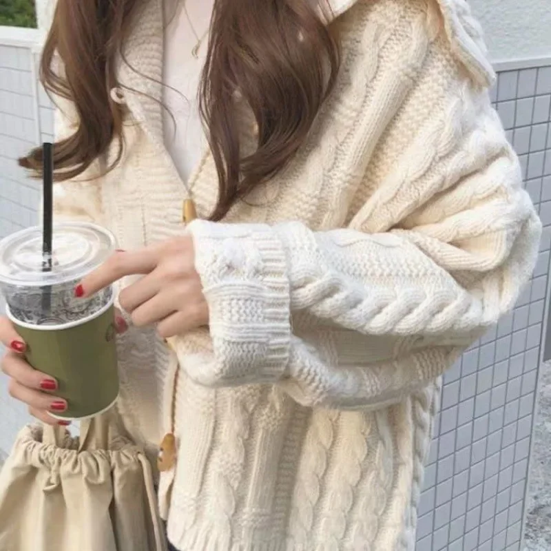 Женский свободный свитер в стиле ретро трикотажная Свободная рубашка с откидным