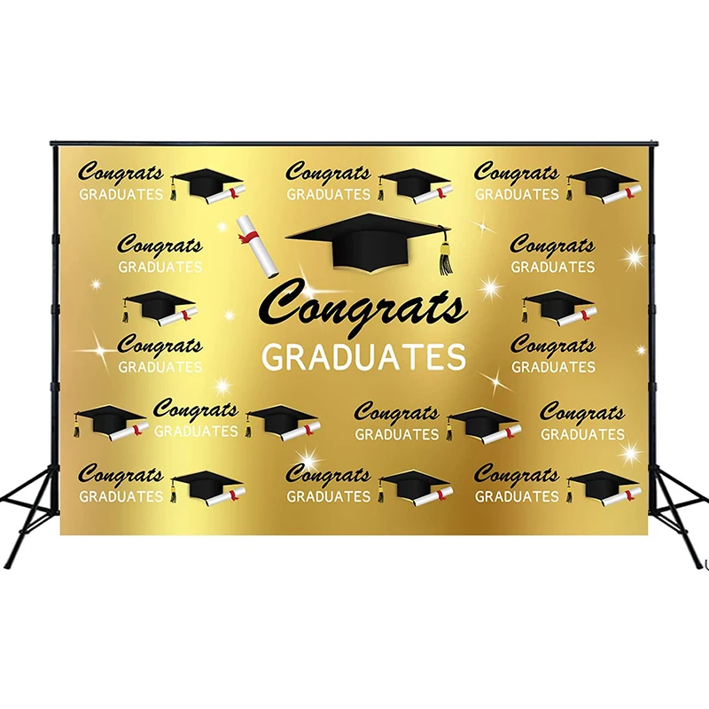 

Vinyl Graduation Party Gold Backdrop Photography Backdrop 2022 Congratulations Grad Congrats Graduation Prom Background Banner