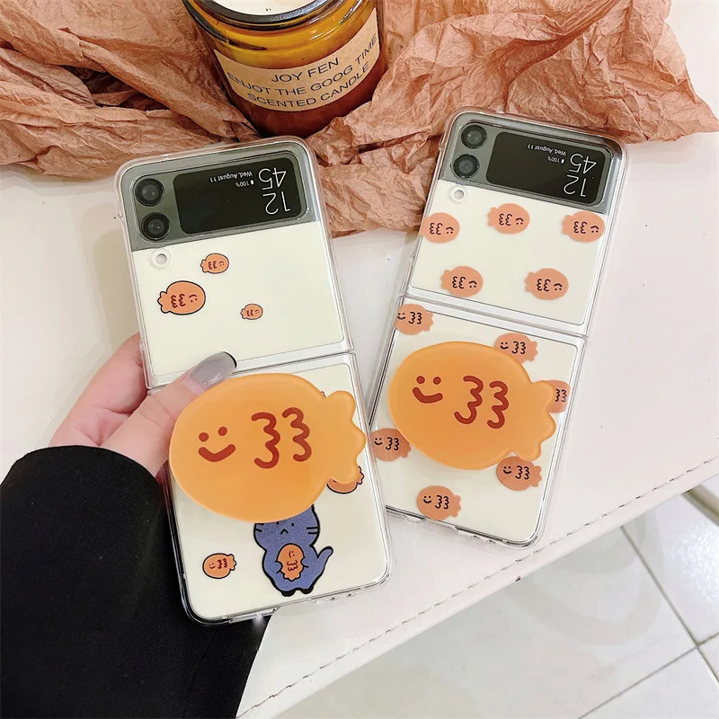 

Чехол Taiyaki для телефона с маленькой желтой рыбой для Samsung Galaxy ZFlip 4 3, Твердый Чехол для Flip3 Zflip4, Твердый чехол с кронштейном