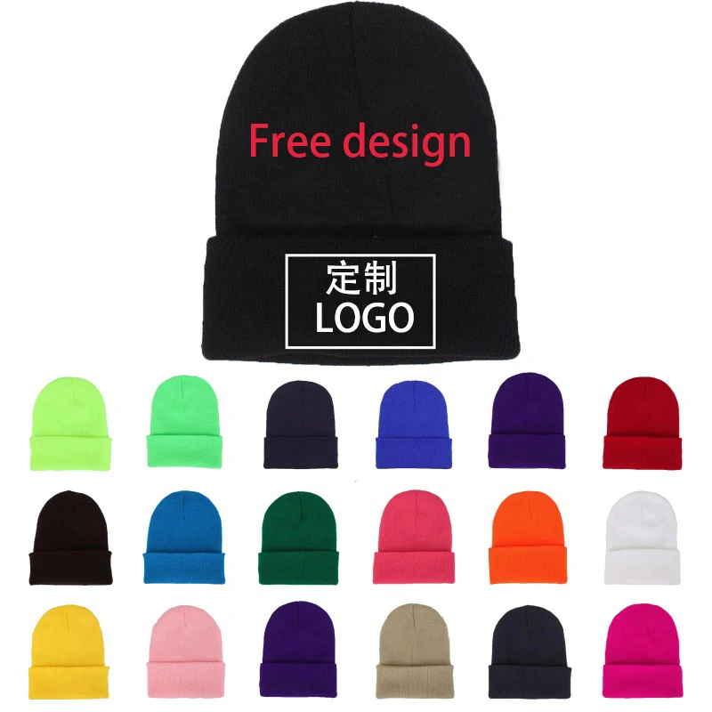DIY Personalized Design Custom LOGO Autumn and Winter Solid Color Knitted Hat Skull Hat Men's and Women's Knitted Hats