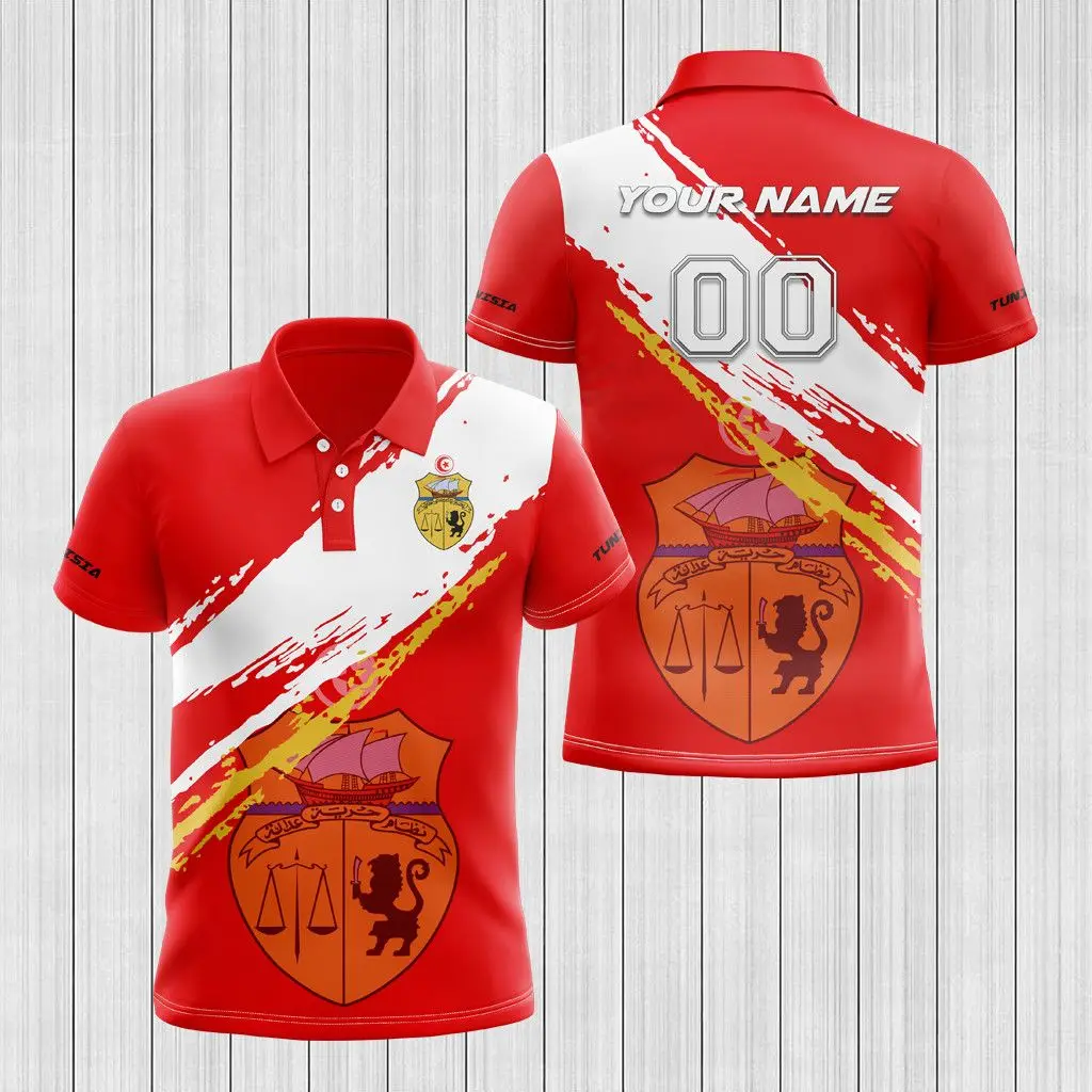 

Tunisia Flag & Coat of Arms Customized Polo Shirt Summer Casual Streetwear Men's Fashion Loose Jersey Plus Size Sportswear