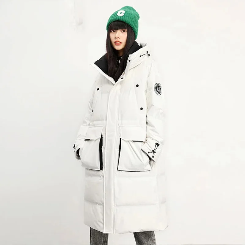 High-End Fashion Parkas Winter 2022 Lengthened Over-The-Knee Hooded Jacket Thickened Loose Warm White Duck Down Coat Female