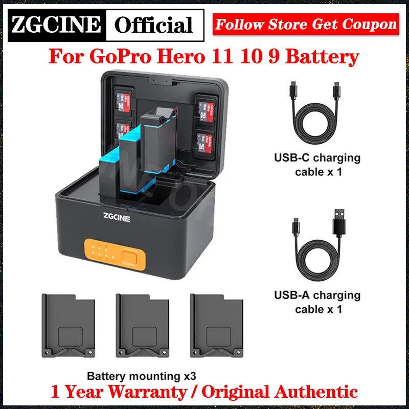 

ZGCINE Official PS-G10 Charging Box For GoPro Hero 10 9 Battery Charger Smart Rechargeable 10400mAh Battery Storage Case