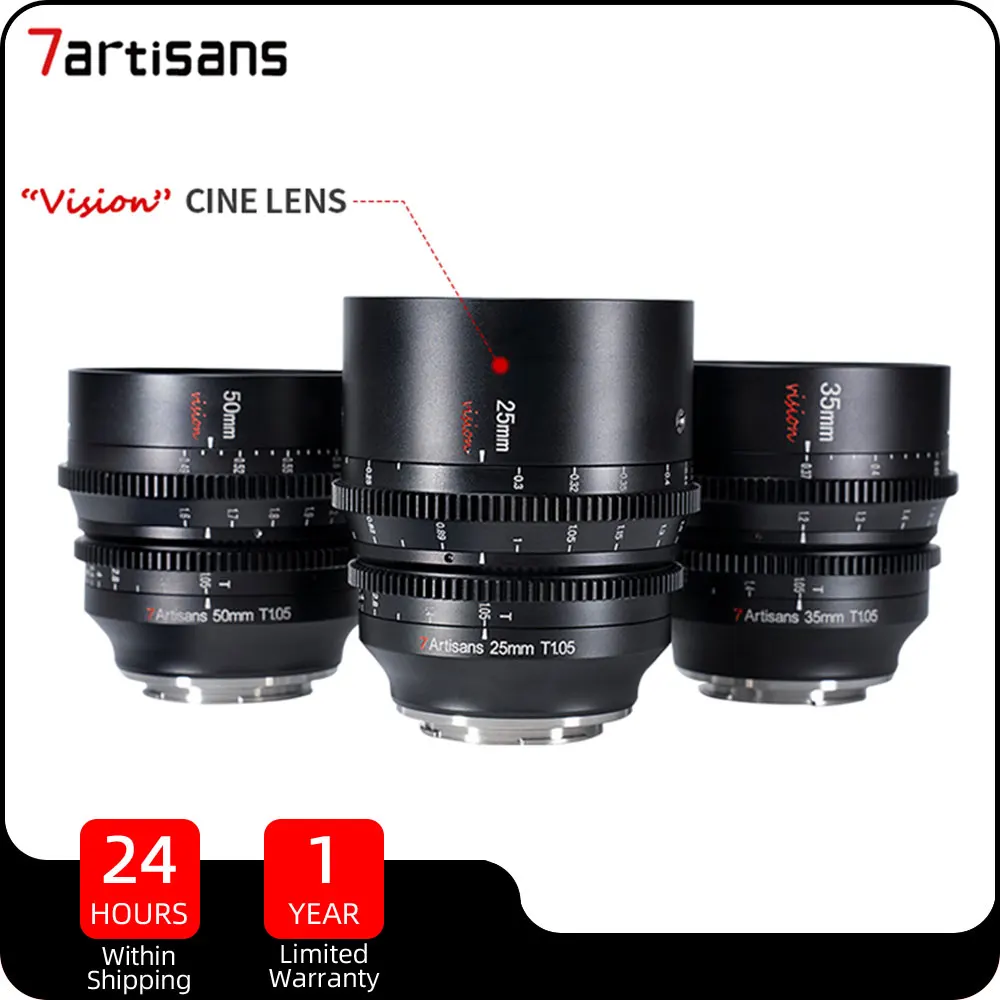

7artisans 25mm 35mm 50mm T1.05 Vision Cinema Lens for Canon RF Fuji X Sony E M4/3 Panasonic L Mount APS-C Camera Lente