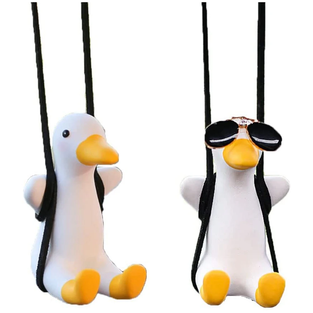 

2 Pcs Super Cute Swing Duck Mirror Hanging Car Interior Accessories Car Rearview Mirror Pendant Decoration