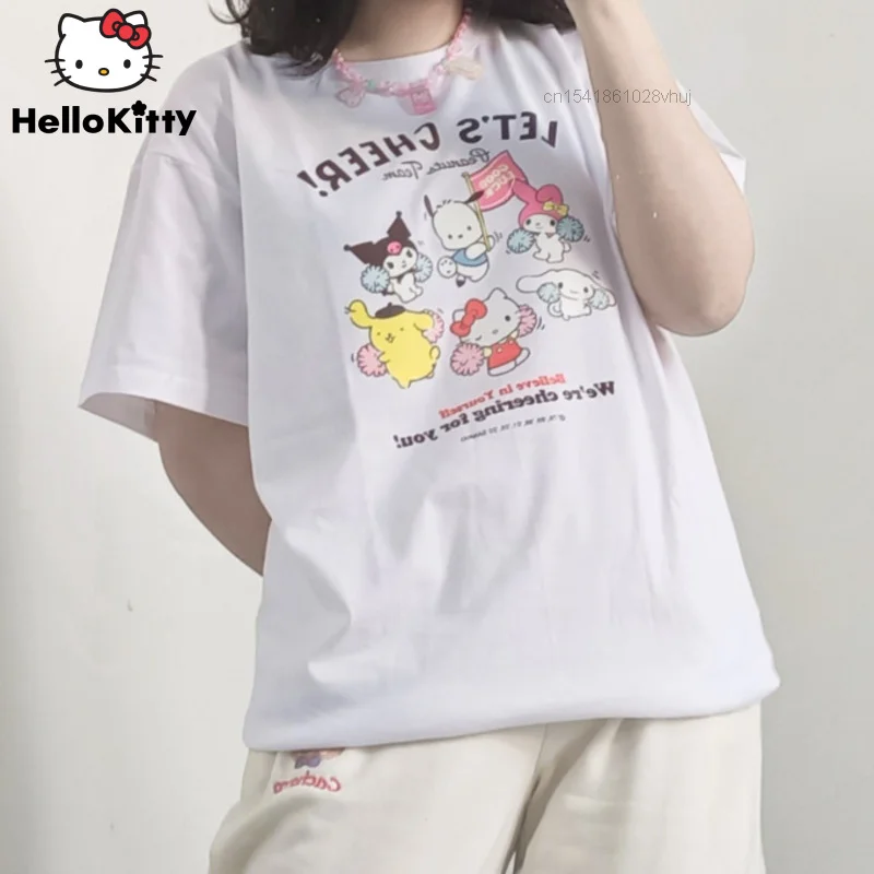 

Футболка женская хлопковая с коротким рукавом и принтом Hello Kitty Kuromi, Y2k