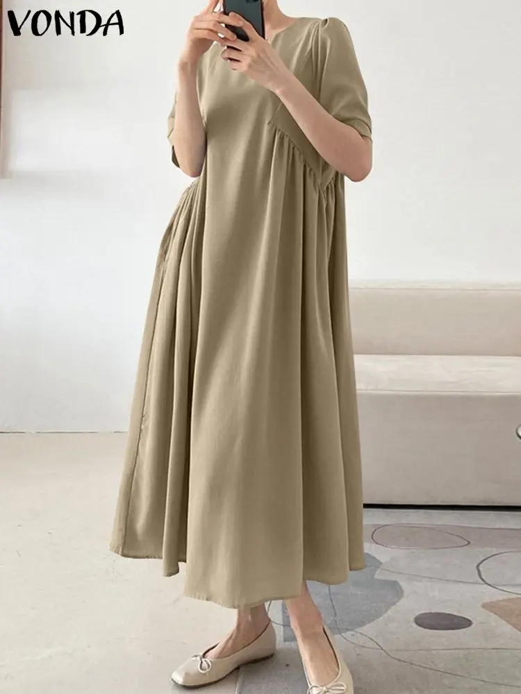 

2022 винтажный летний женский модный сарафан VONDA с коротким рукавом, праздничное платье, повседневное женское длинное ТРАПЕЦИЕВИДНОЕ Платье ...
