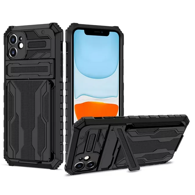 

2022NEW Phone Cover with Card Holder for Iphone 13 12 11Pro Max 7p Xr XsMax Shockproof Protection Phone Case with Stand Kickstan