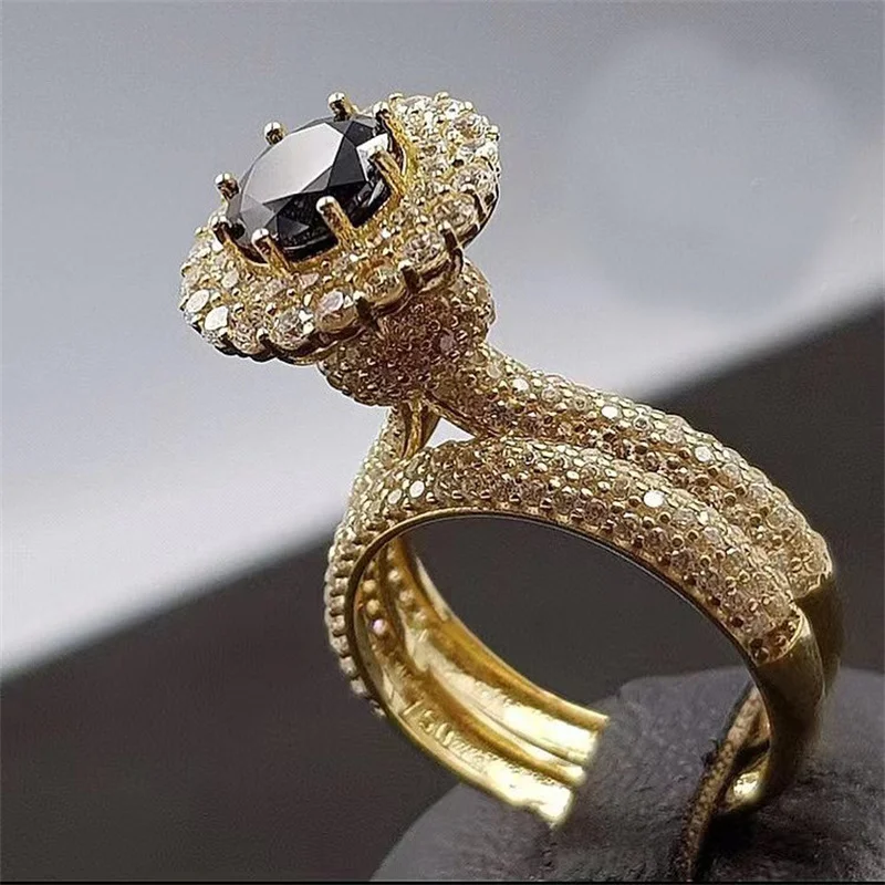 

New Flash Diamond Round Princess Ring Set for European and American Fashion Women's Engagement Proposal Ring Luxury Fashion Ring