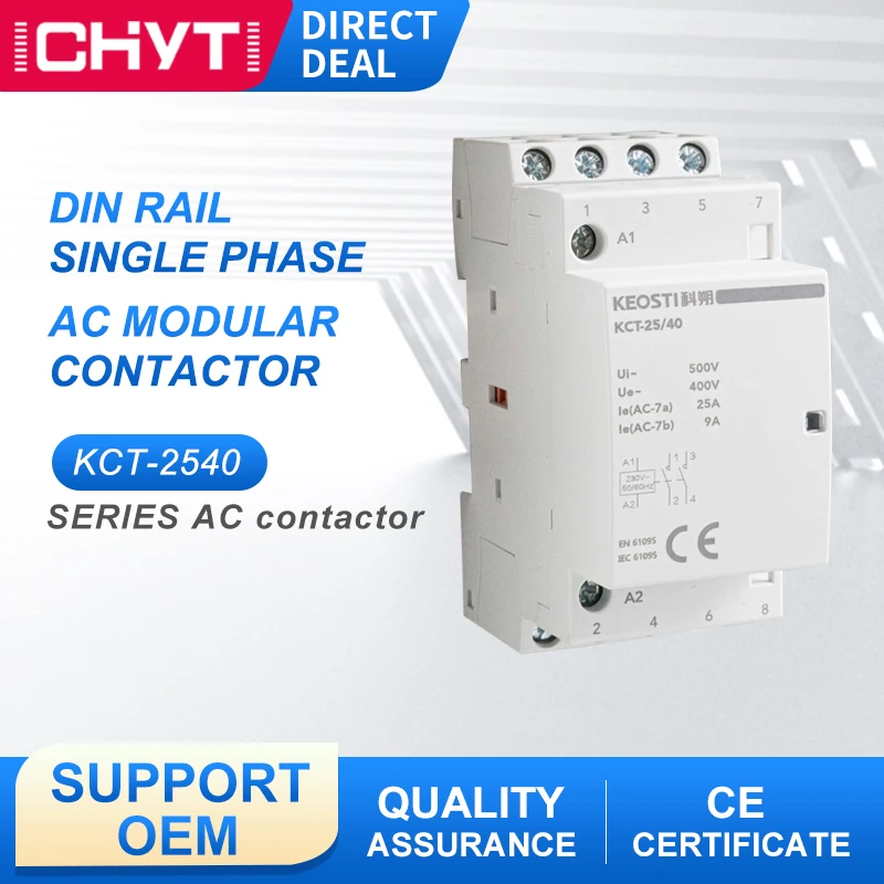 

ICHYTI KCT-25 4P 25A 400V 500V 50/60HZ Electric Din Rail Manual Household AC Modular Contactor 4NO 4NC Or 2NO+2NC