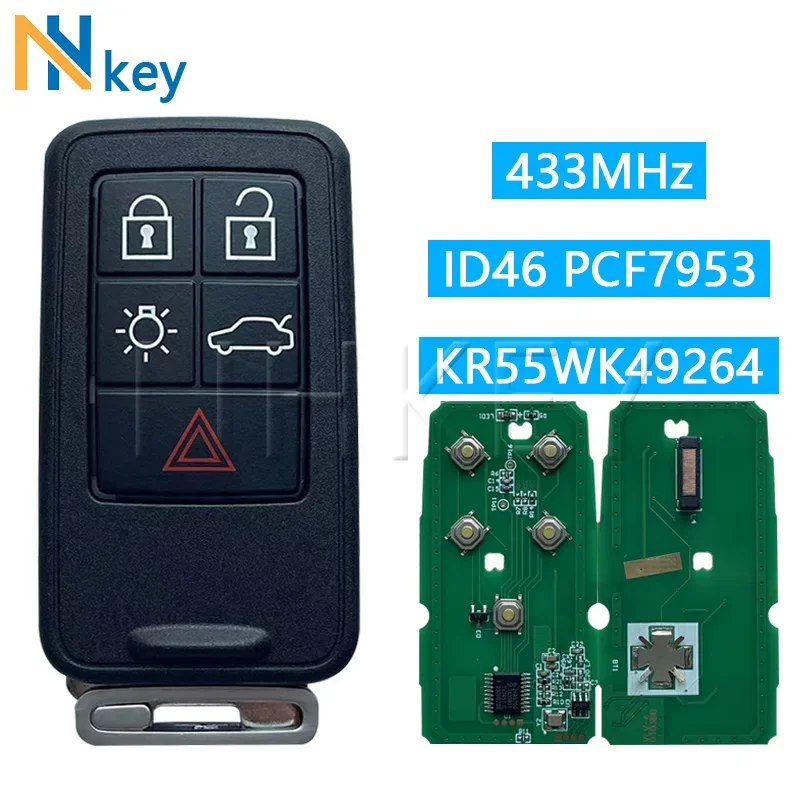 

NH КЛЮЧ Для Volvo S60 S60L S80 XC60 XC70 V40 V60 ID46 PCF7953 433 МГц KR55WK49264 Бесключевая карта Ключ дистанционного управления 5 кнопок