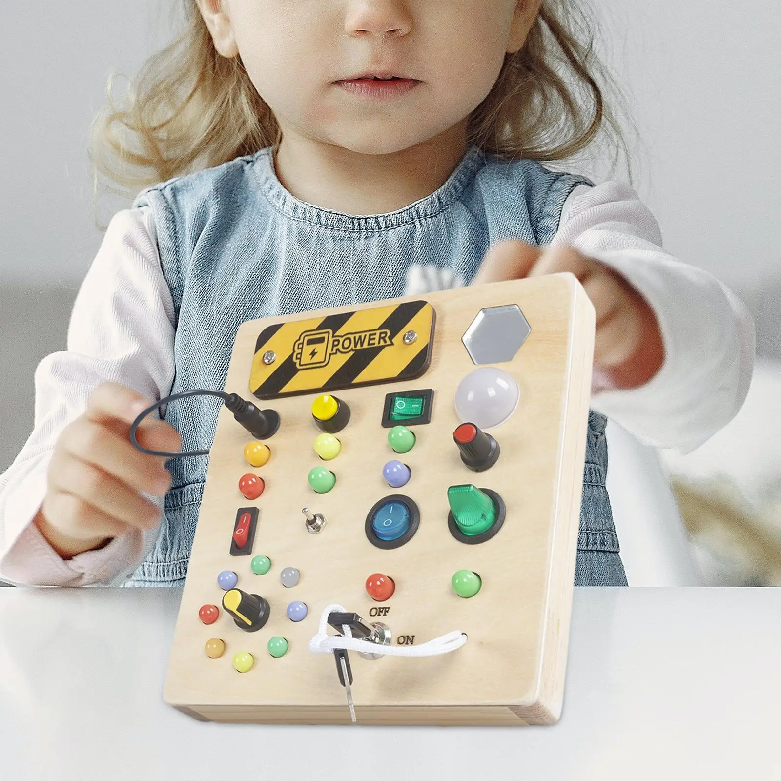 

LED Montessori Busy Board Teaching Prop Fine Motor Skill Wooden Sensory Toys for Birthday Gift Airplane Travel Activity Children