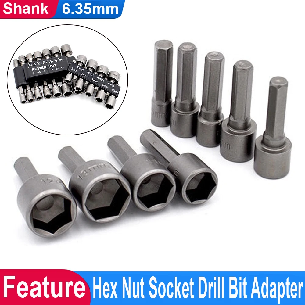 

9/14Pcs 5mm-13mm Hexagonal Shank Hex Nut Socket 1/4 Inch Screw Metric Driver Tool Set Adapter Drill Bit