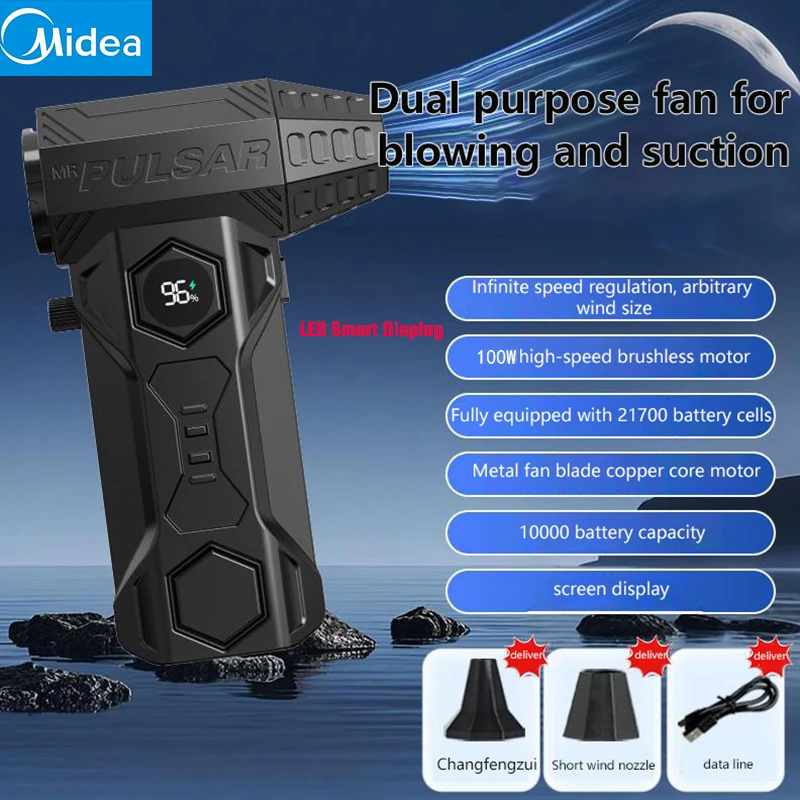 

Turbo Jet Blower Midea 1000000 об/мин Мощный воздуходувка Бесщеточный двигатель Турбовентилятор Скорость ветра 75 м/с 10000 мАч Violent Fan 2025 Новый