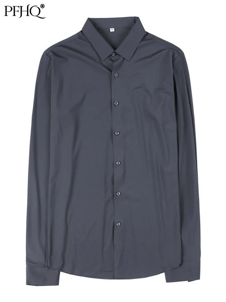 

PFHQ 2022 High Quality Luxury Elastic Silky Feel Long Sleeve Trendy Elegant Shirt Men's Slim Fit Business Social Clothes 21Q1095