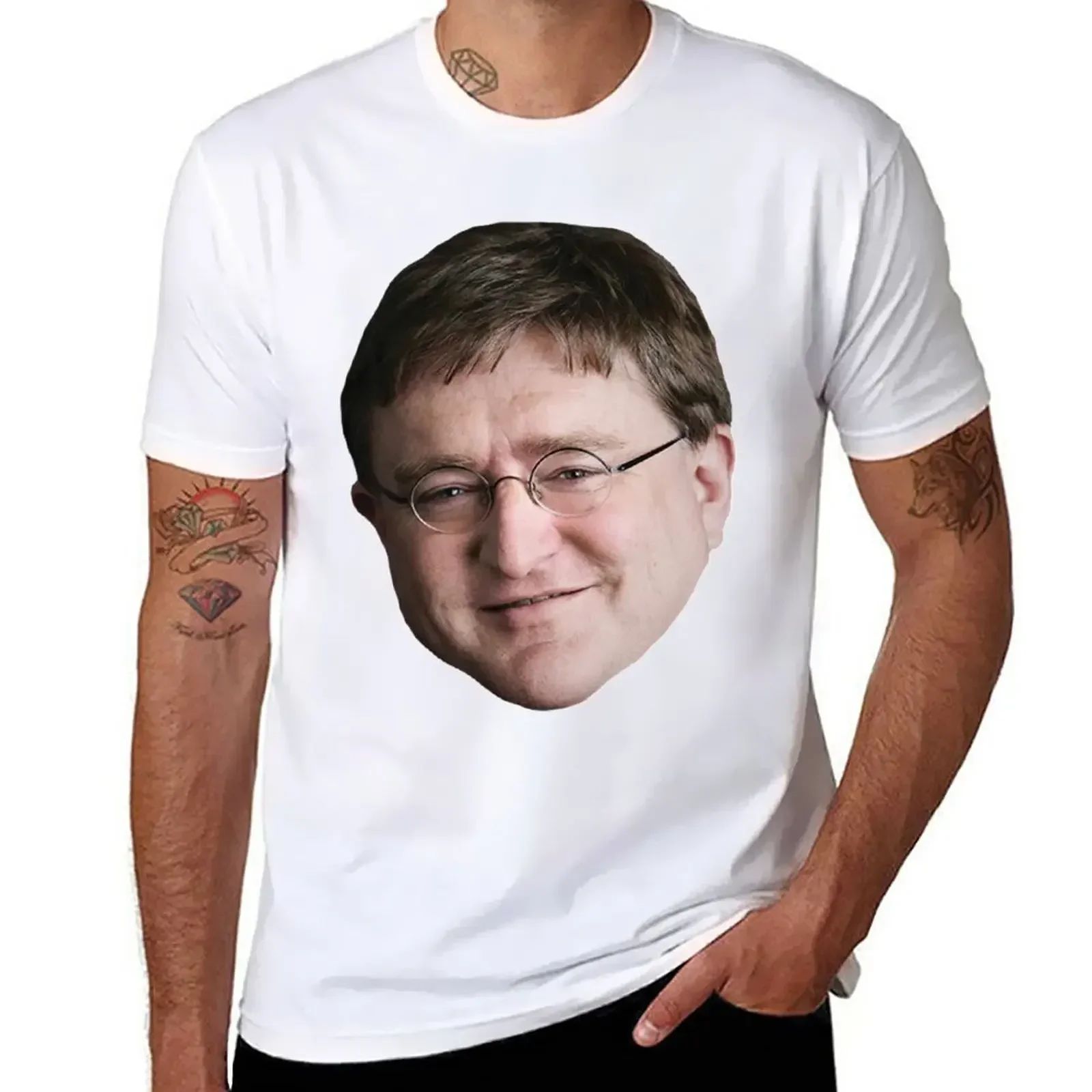 Фото Футболка с мемом Gaben - Gabe Newell, индивидуальный дизайн, корейская модная футболка для мужчин. №1