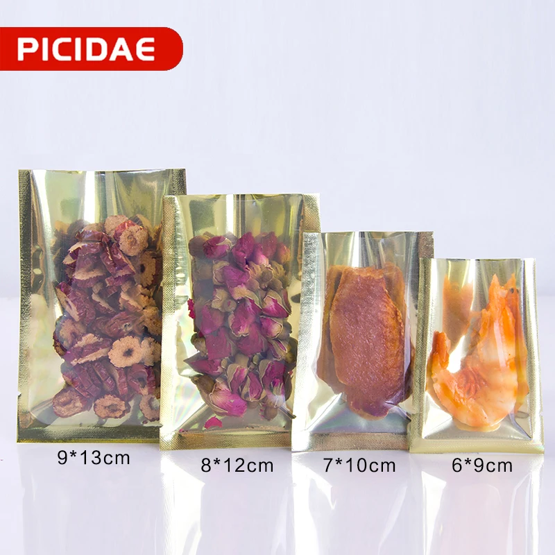 

100/200 шт прозрачный пластиковый золотой алюминиевый пакет из майларовой фольги, упаковка с теплоизоляцией, вакуумная посылка с открытым вер...