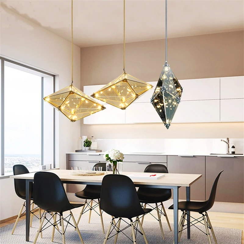 

Modern LED Art Chandelier Glass Bar Model Diamond LOFT Pendant Lamp Bedroom Nordic Living Room Dining Lighting Indoor Decoration