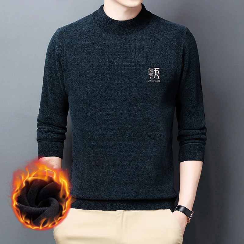

Chenille Knitted Sweater Men's Fleece Thermal Backing Shirt 2022 Winter Sweater Long Sleeve Backing Shirt Pullover Men's Sweater