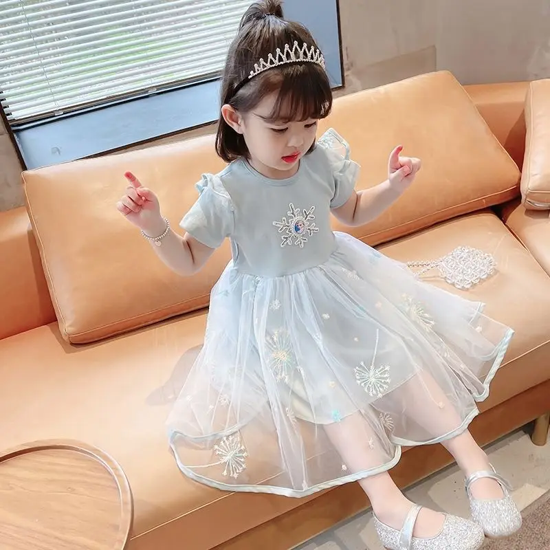 

Disney Girls Cartoon Dress Summer Frozen Fashion Children's Elsa Princess Baby Girl Toddler Short Sleeve Cute Party Dresses Gift