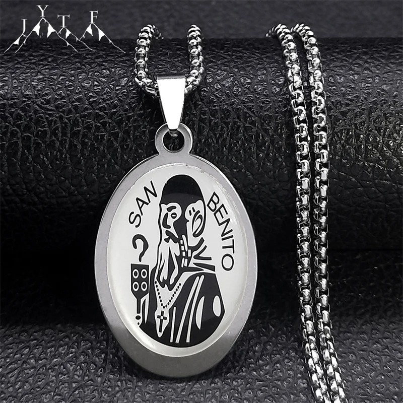 

Hip Hop Catholic Saint Benedict Medallion Necklace Stainless Steel Medal Religious Necklaces Gifts Jewelry San Benito Collares