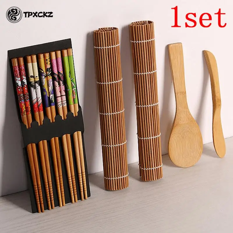 

8pcs/set Chopsticks Spoon Sushi Blade DIY Bamboo Sushi Maker Set Sushi Curtain Rice Sushi Making Kits Roll Cooking Tools