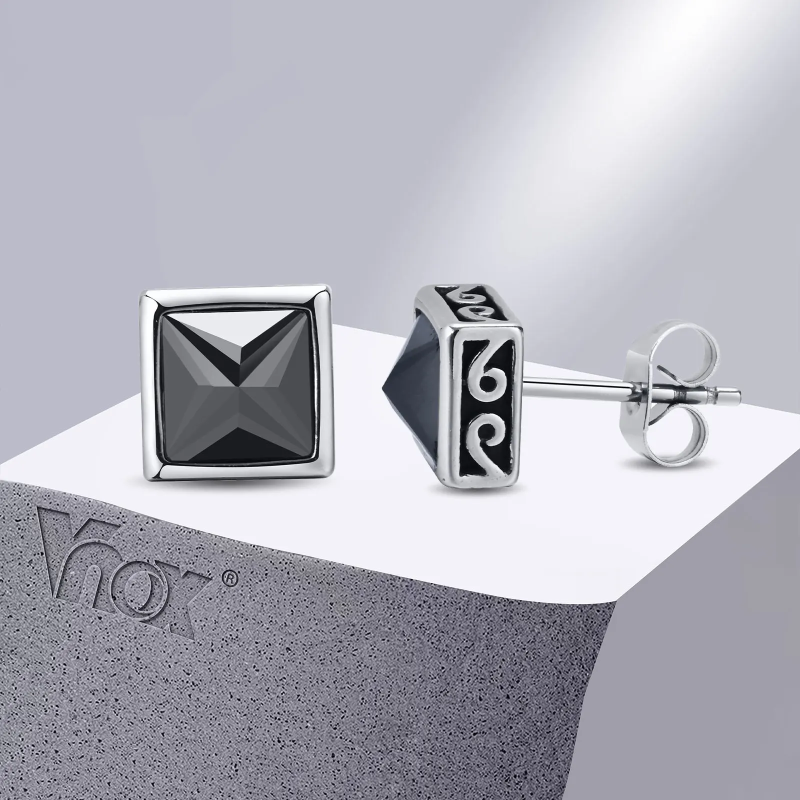 

Vnox Square Stone Earrings for Men, Geometric Stainless Steel Stud Earrings, Cool Punk Male Boy Jewelry