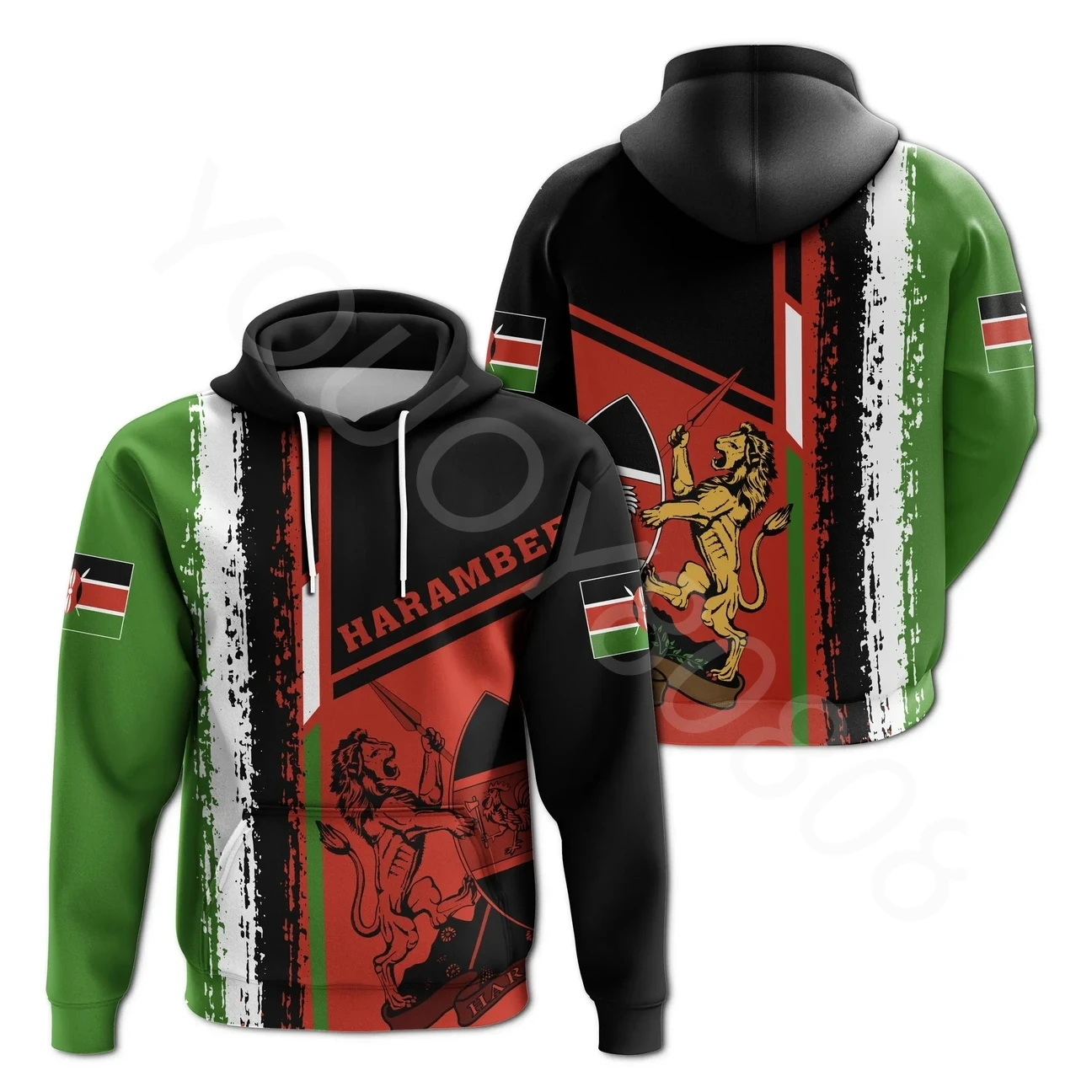 

Autumn and winter new men's sweater Africa Kenya Harambee zipper hoodie 3D printing retro Harajuku style sportswear