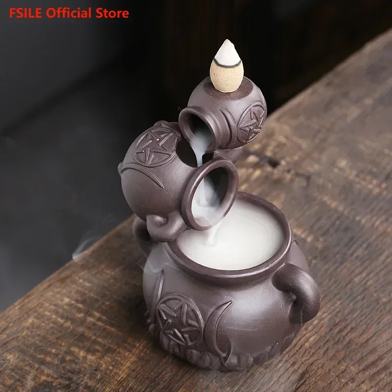 

FSILE Reverse Flow Incense Burner Home Sandalwood Burner Creative Wine Jar Personality Reflow Aromatherapy Stove Home Ornaments