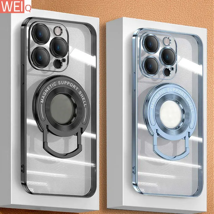 

Magnetic Wireless Charge Kickstand Phone Case For iPhone 14 13 12 11 Pro Max 14Pro Max Shockproof Ring Holder Clear Bumper Cover